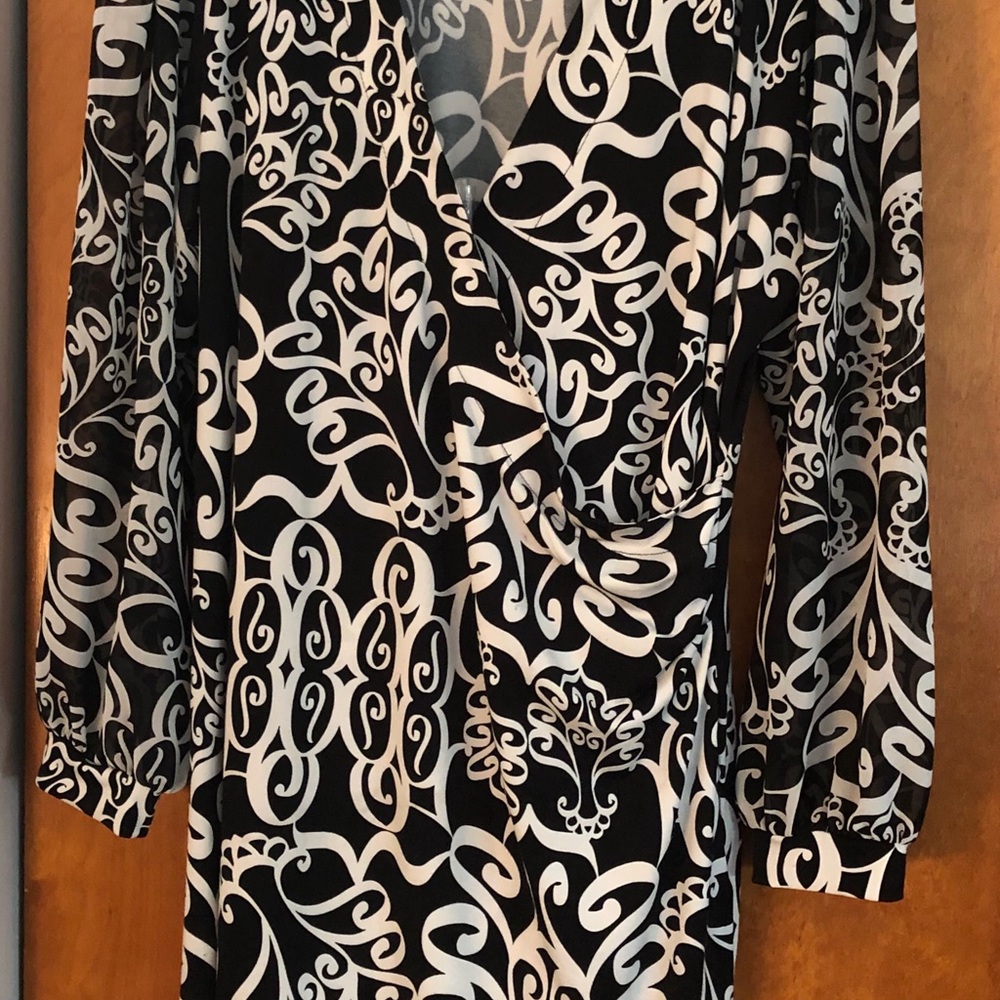 ALFANI B&W Faux Wrap Dress XL Sheer sleeves